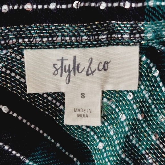 NEW Style & Co Plaid Mountain Green Shimmer Button Down Shirt P1448 - Picture 6 of 11